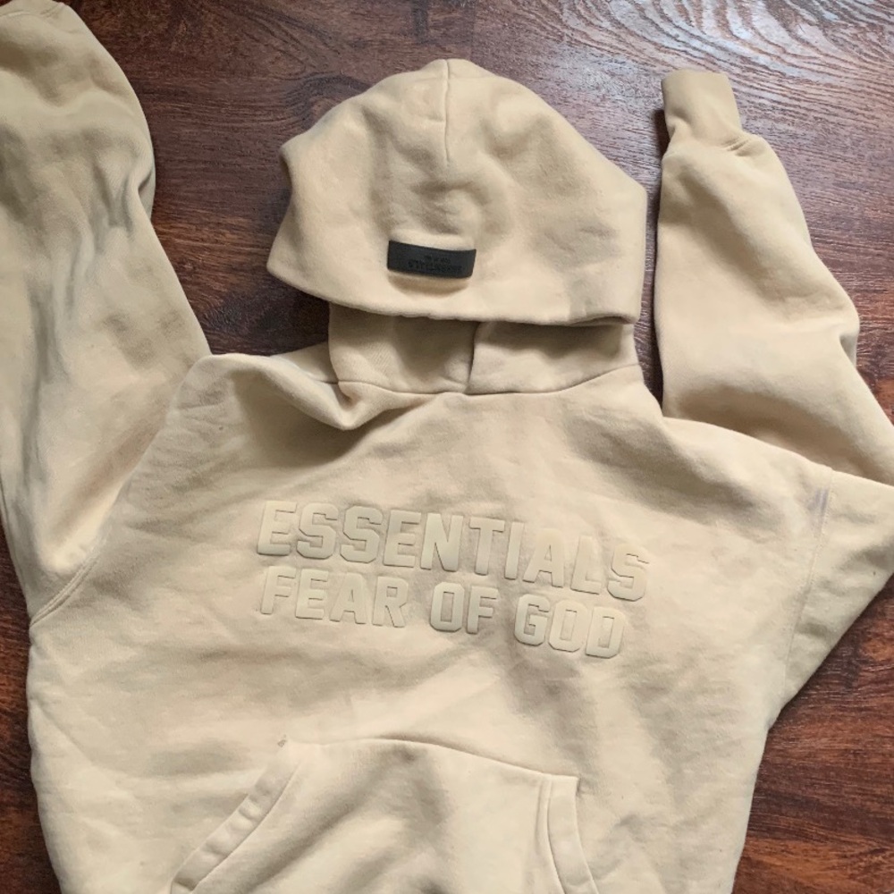 Essentials Cream Hoodie with Logo